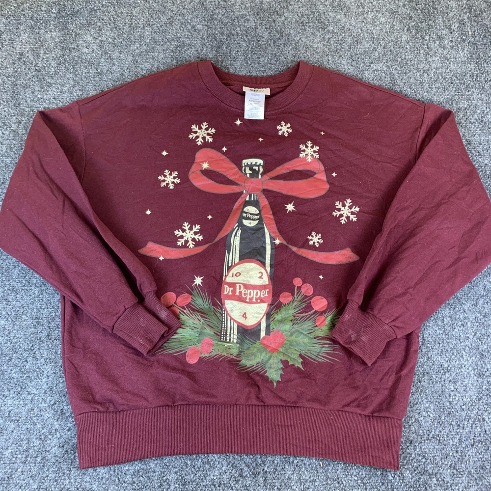 Isaac Morris Dr Pepper Sweatshirt Womens XS Burgundy Good Holiday Bow Graphic
